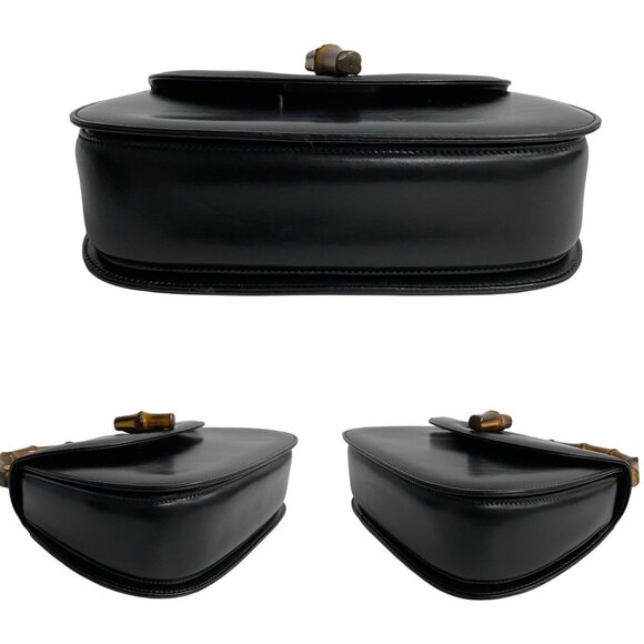 GUCCI Black Leather Bamboo Tote Bag - Picture 6 of 9